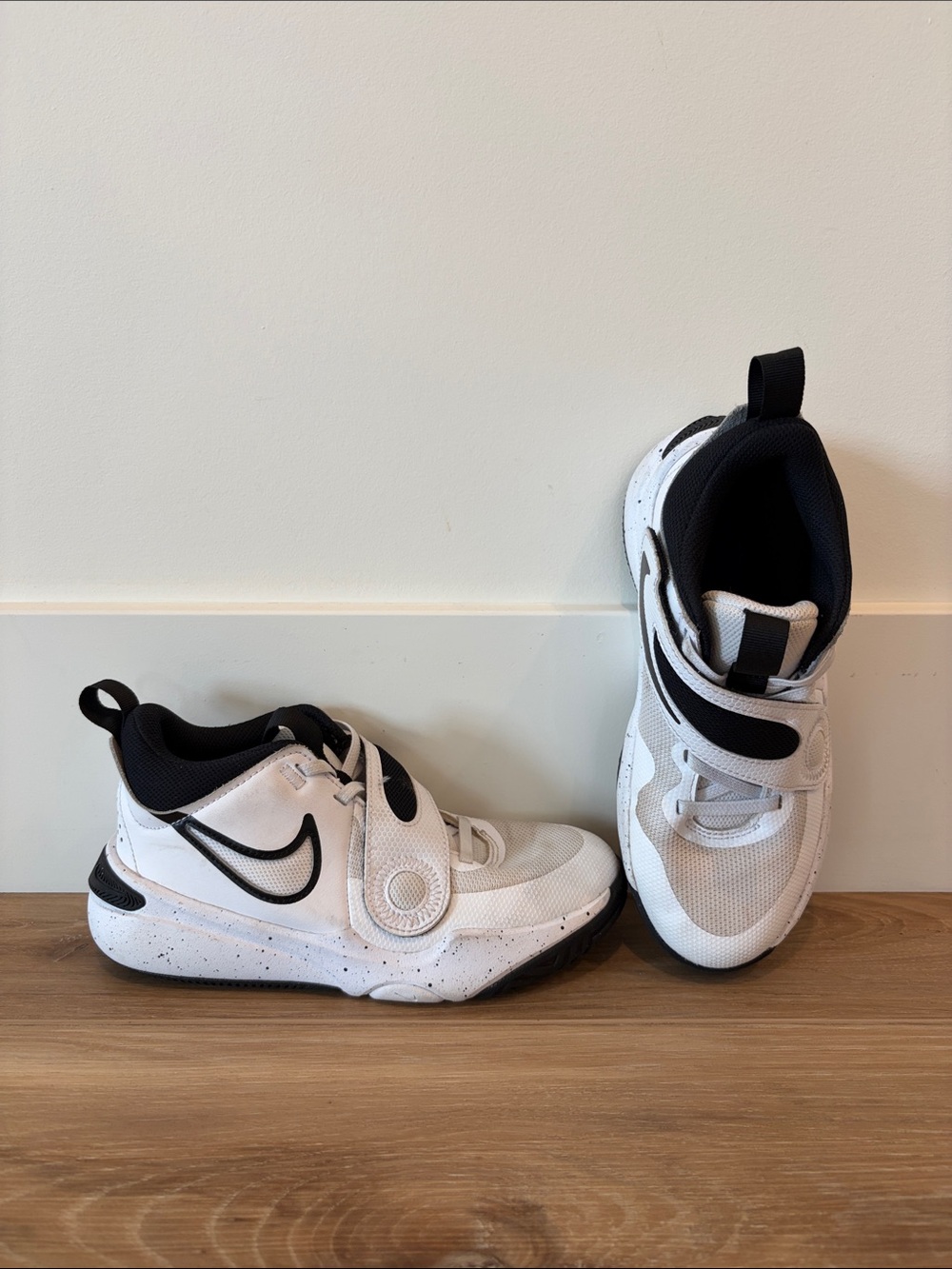 Nike Kids White and Black High-Top Sneakers with Velcro Strap